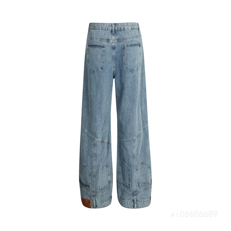 Jeans vintage alla moda, stile High Street americano, a gamba larga, con design casual, effetto rovesciato, orlo abbottonato, gamba dritta_voghion.com