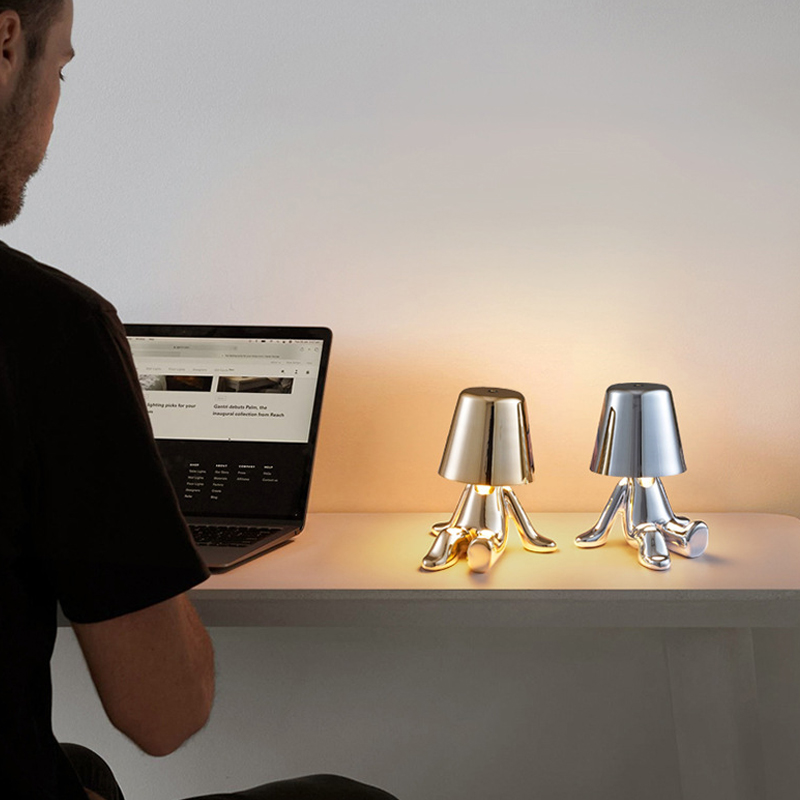 Creative Design of Induction Little Golden Table Lamp Thinker Atmosphere Lamp Decorative Bedhead Lamp Touch Night Lamp_voghion.com