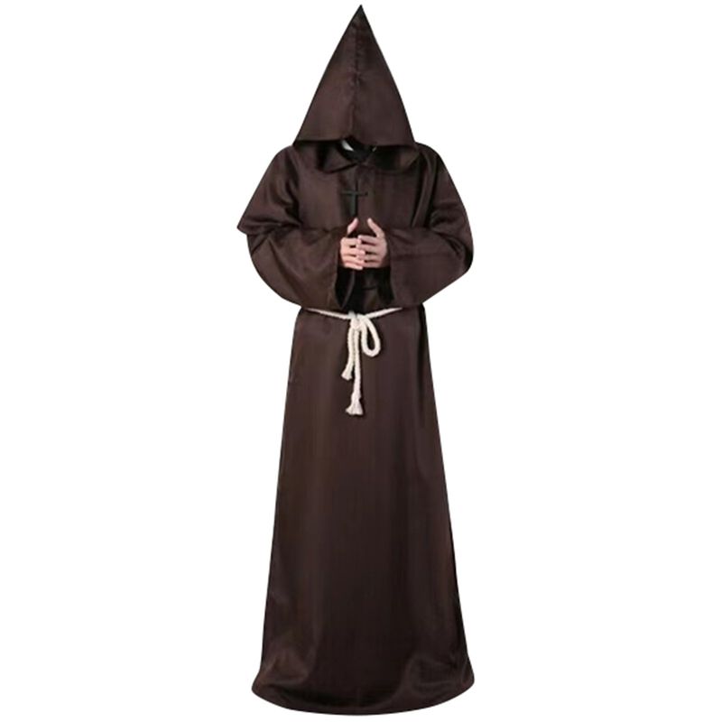 Medieval Monk Robe Hooded Monk Cowl Renaissanc Cape Priest Robe Halloween Cosplay Costume Wizard Fancy Punk Cloak Mask_voghion.com