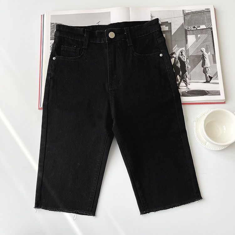 Short en jean noir moulant et amincissant à taille haute pour le cyclisme d'été pour femmes_voghion.com
