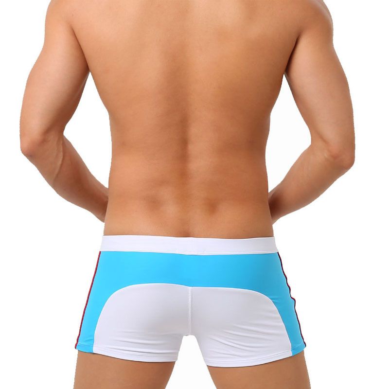Men's Low-Rise Swim Shorts - Solid Color Contrast Panels With Adjustable Drawstring & Secure Zip (Quick-Dry UPF 50+ & Anti-Slip)_voghion.com