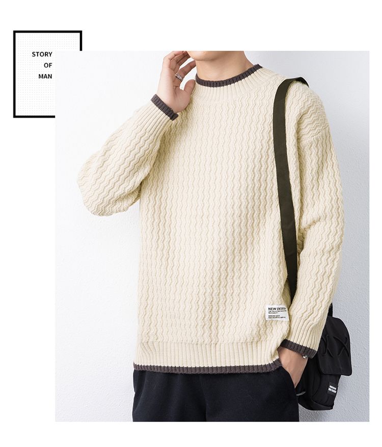 Langarm Herren Herbst Winter Neuer Jugend Strickpullover Trendy Loose Vielseitiges Basishemd_voghion.com