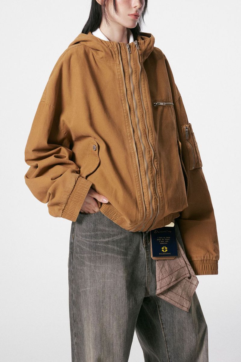 Eon Modish 25 Autumn New American Fashion High Street Personality Split Loose Hooded Jacket Coat_voghion.com