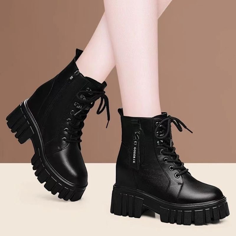 Genuine Soft Leather Martin 2025 New Spring And Autumn Single Thick Sole Height Increasing Fleece Lined British Style_voghion.com