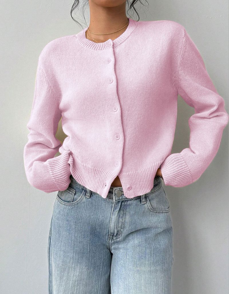 Women's Lightweight Knit Cardigan - Soft Acrylic Round Neck Long Sleeve Button Front Open Front Casual Sweater For Fall & Winter_voghion.com