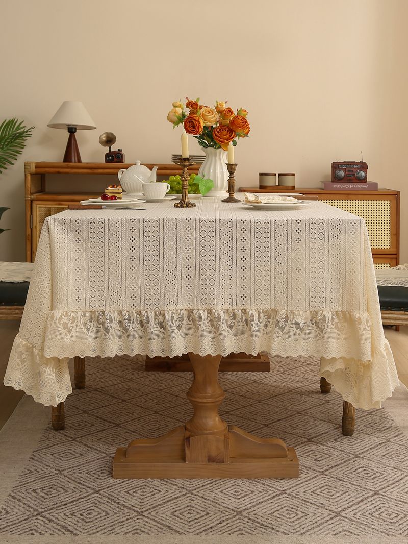 Nordic Luxury Dot Lace Trim Tablecloth – Elegant Non-Slip Durable Cover For Dining Table, Coffee Table, And Side Table, Multiple Colors & Sizes_voghion.com