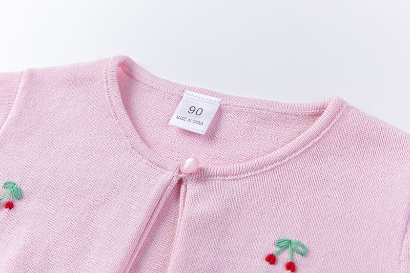 Baumwoll-Strickjacke für Mädchen von Mother & Kids mit Spitzenbesatz und Kirschstickerei – Weicher Rundhalspullover mit langen Ärmeln für Kleinkinder und Kinder_voghion.com