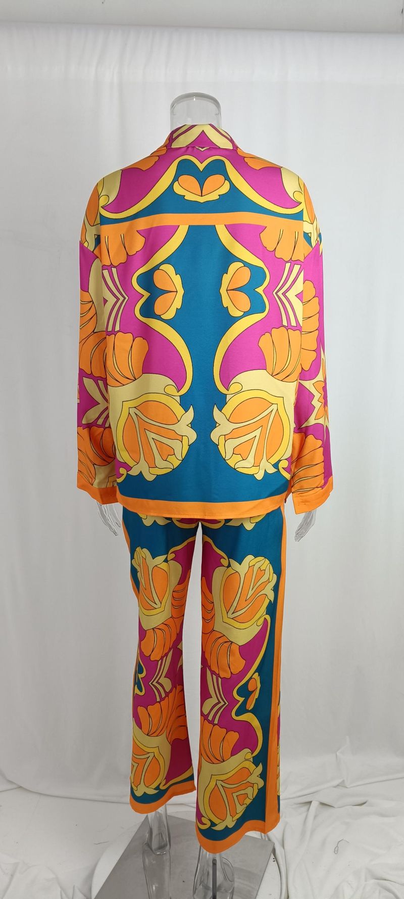 Women's fashion matching suit personalized printed long-sleeved shirt loose straight pants two-piece set for women_voghion.com