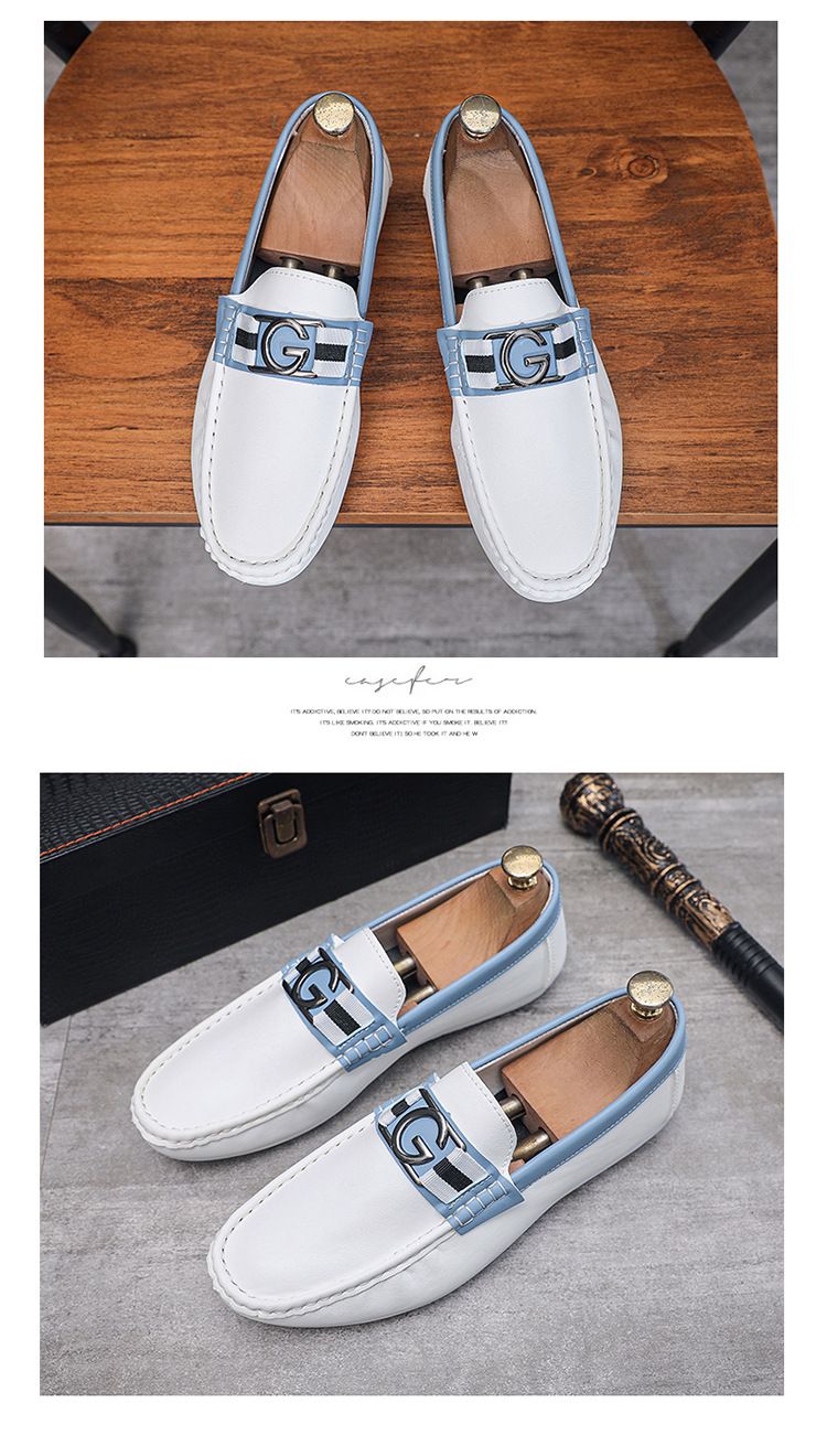 Herrenschuhe Mode Casual Bean Schuhe Weiß Weiches Leder Weiche Sohle Bequeme Mode Schuhe Ein Slip-on Schuhe_voghion.com