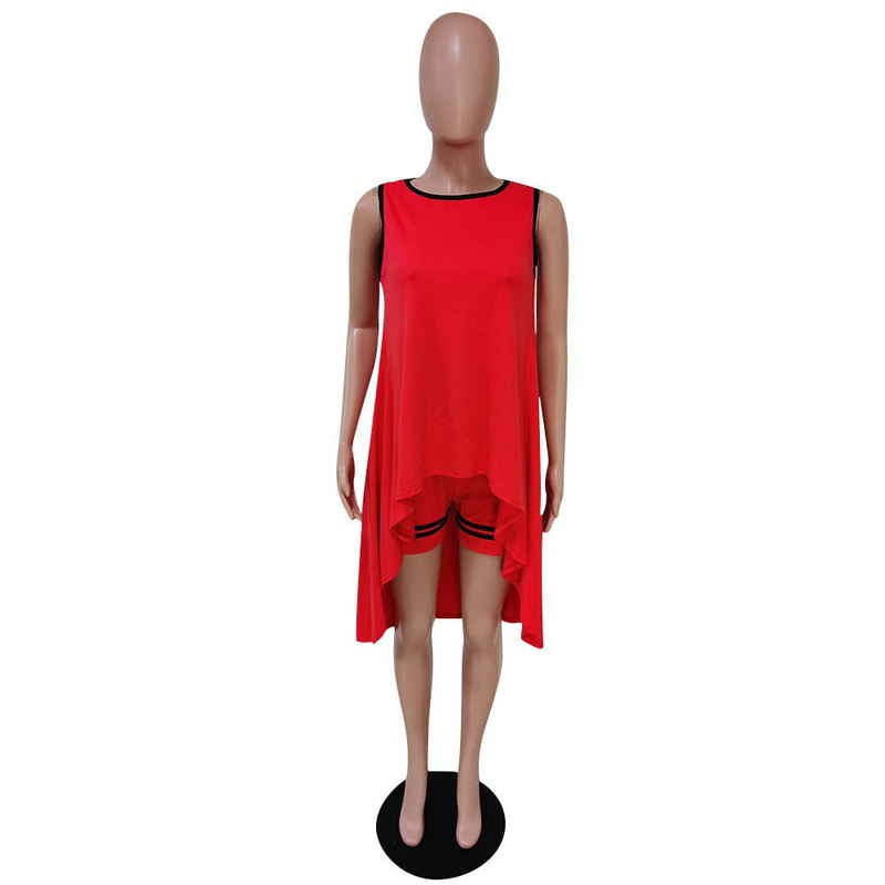 Women's fashion multi-color plus size suit irregular vest shorts suit_voghion.com