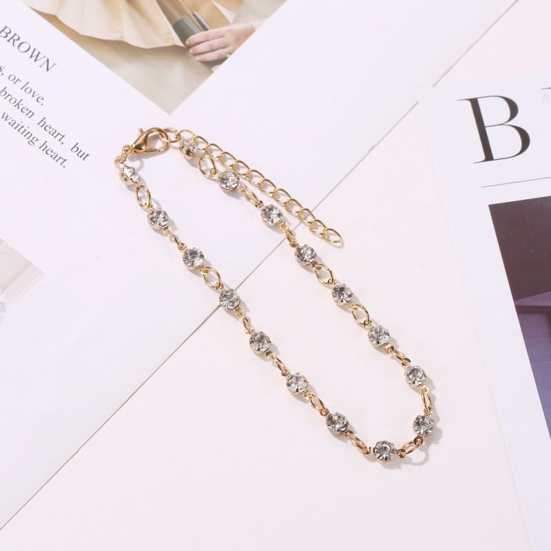 Nuovo piede semplice trasparente strass cavigliera elegante spiaggia stile donne semplice rotonda flash cavigliera_voghion.com