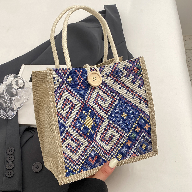 Borsa da viaggio in tela in stile etnico per donna, estiva, nuova moda, da portare a mano all'aperto, in lino, per il pranzo, per la mamma_voghion.com