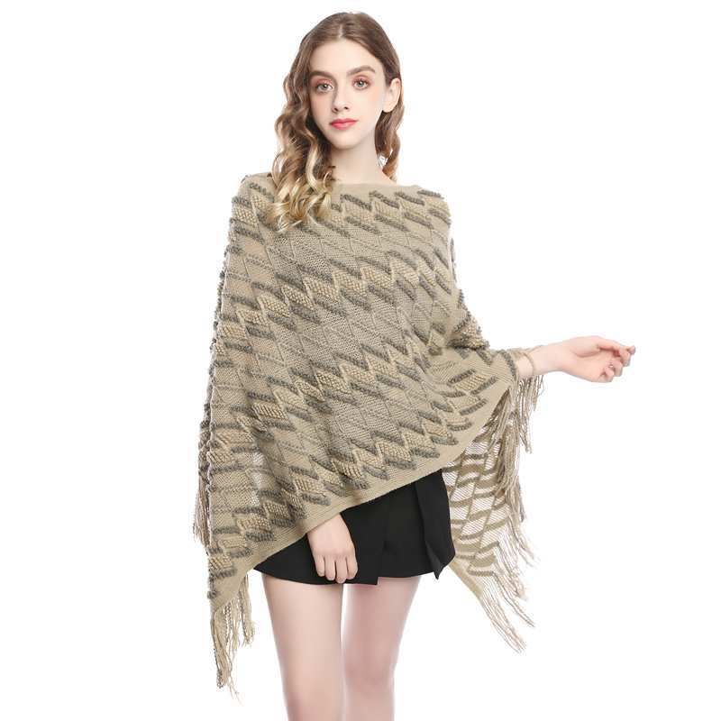 2022 Hierscht/Wanter Damen Mëttellängt Moud Z-Linn Casual Villsäiteg Quasten Cape V-Ausschnëtt Gestrickt Pullover fir Fraen 88_voghion.com