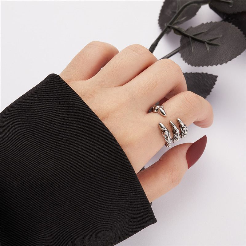 Ready Stock Vintage Gothic Punk Tier für Frauen Männer Charm Frosch Rubbit Hund Katze Drachenpfote Öffnung Fingerringe Schmuck Geschenke_voghion.com