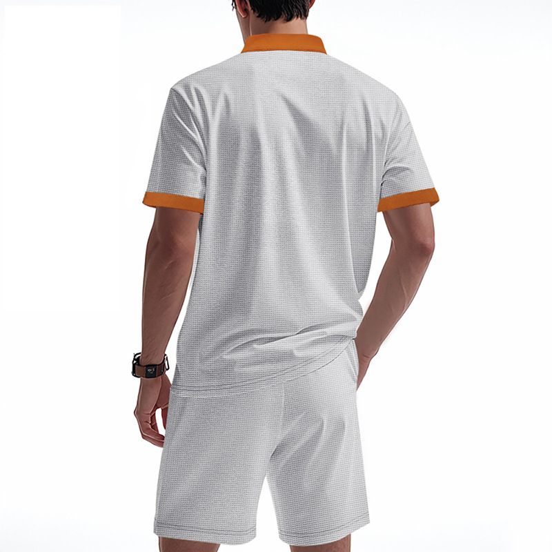 Cross-border Independent Station American Summer Casual Men's Tether Loose Henry Western Denim Waffle Short Sleeve Suit_voghion.com
