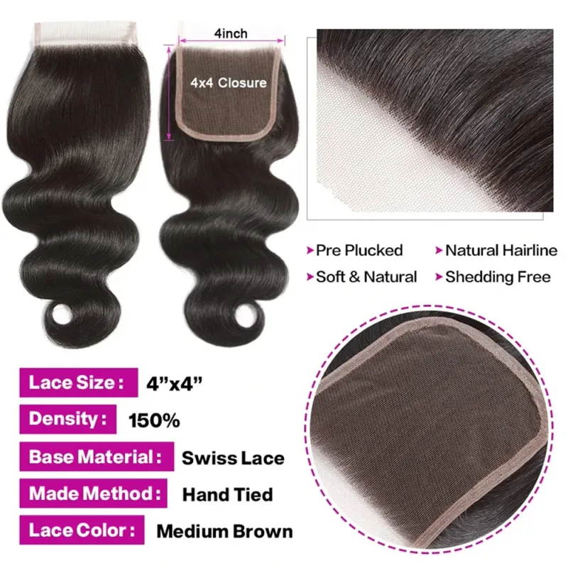 Unda de apă braziliană Păr uman Transparent dantelă frontală Kinky Curly Culoare naturală 4x4 13x4 Închidere Vanzare_voghion.com