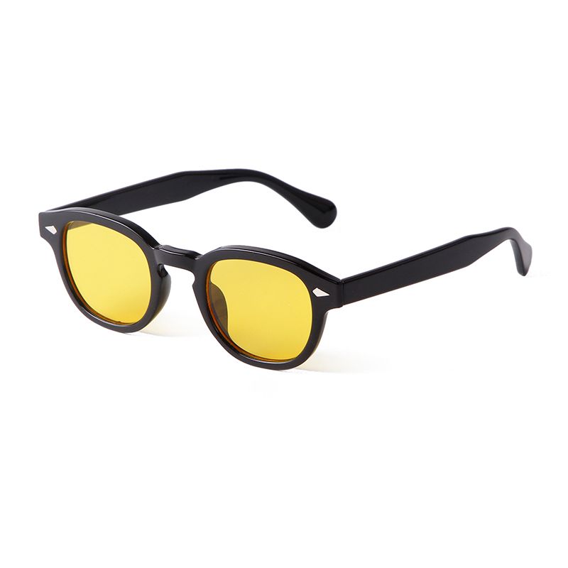 Mode Vintage Sköldpaddsskal Runda Solglasögon Dam Herr 2024 Varumärkesdesign Retro Nit Gul Blå Lins Fyrkantiga Solglasögon_voghion.com