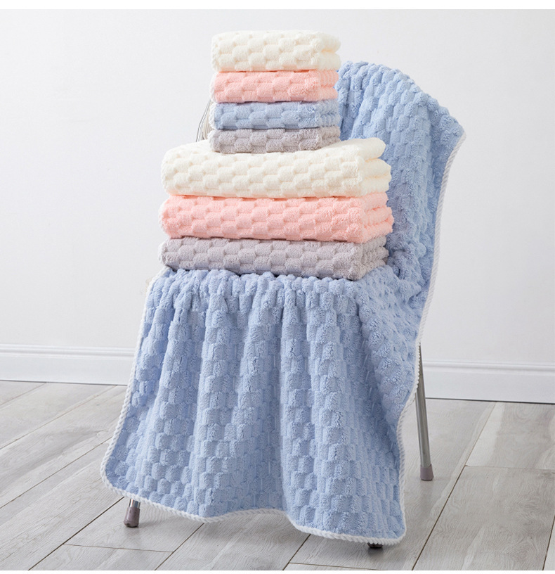 Serviette de bain à grille nuage, serviette de bain domestique, bonnet de séchage des cheveux, absorbant, séchage rapide, tortue dorée, velours, serviette épaisse et douce, non pelucheuse_voghion.com
