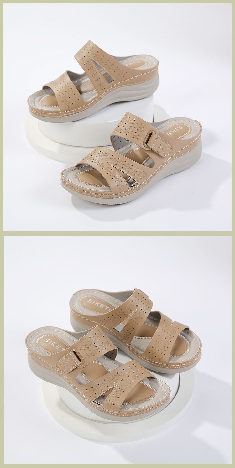 Sandales compensées décontractées pour femmes, bout rond ajouré, pointures larges, modèle JS777-20 (Nouveauté 2025)._voghion.com