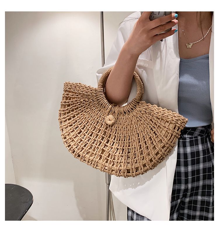 Gras geweven tas, vrouwelijke niche 2024 nieuwe crossbody tas met enkele schouder, veelzijdige Thaise strandtas, draagbare groentemandtas_voghion.com