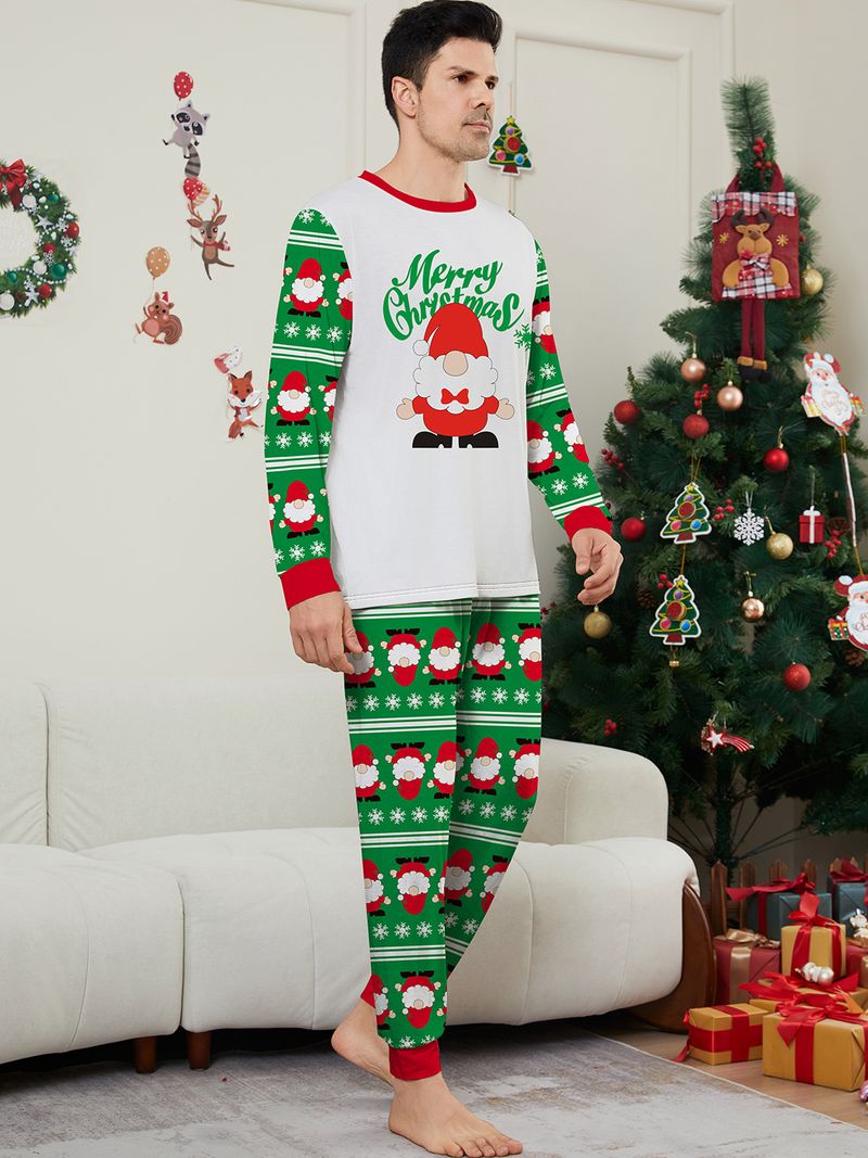 Weihnachtliches Familien-Pyjama-Set – Weihnachtsmann, Schneeflocke und Buchstabendruck – Gemütliche Nachtwäsche für die Feiertage für Erwachsene, Kinder und Haustiere_voghion.com