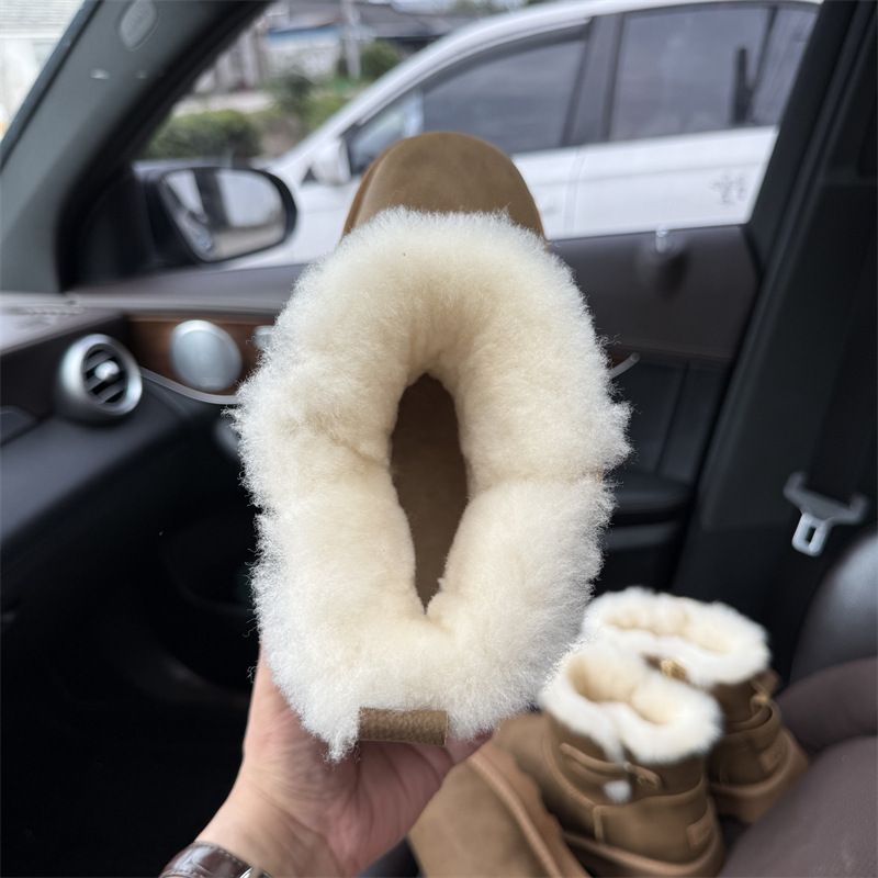 Neue Schneestiefel für Damen im Winter 2025 mit dicker Sohle, gewebter Riemen, Rindsleder, Wolle, verdicktes Fleece, warme Schuhe_voghion.com