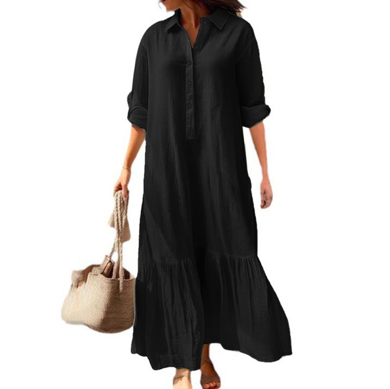 GraceChic, abito lungo con bottoni, nuova camicia ampia, casual e alla moda, colore unito, per il commercio transfrontaliero europeo e americano, 2025_voghion.com