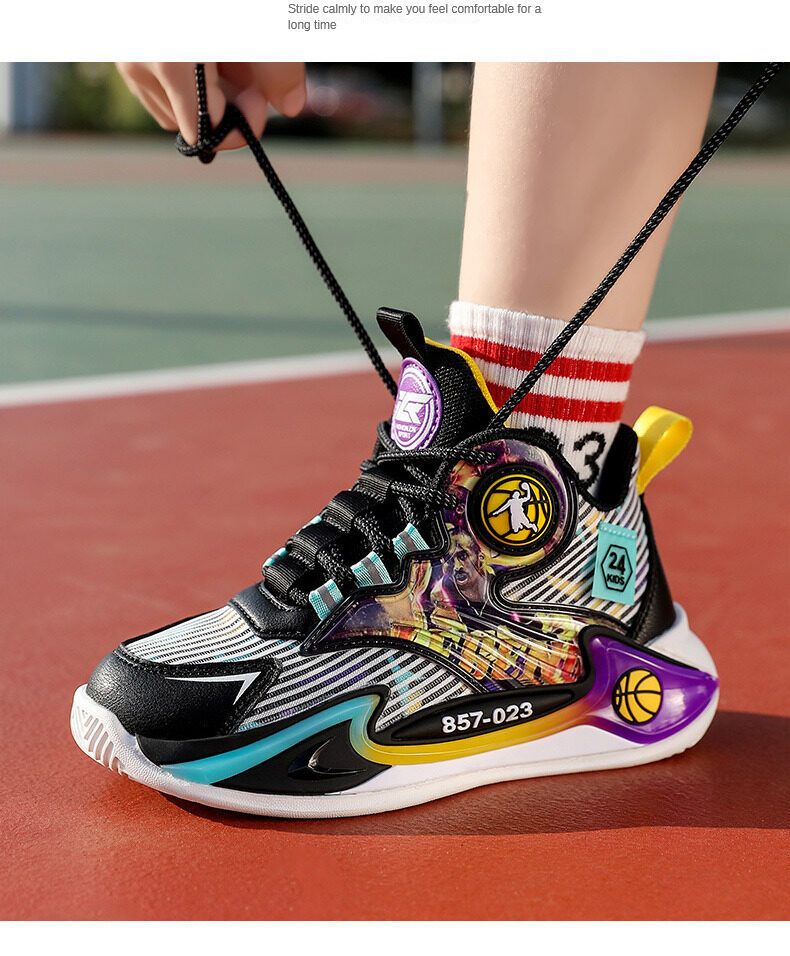 JUSTSL Dicke Sohle Rutschfeste Kinder Jungen Sport Turnschuhe 2023 Frühling High-Top Basketball Schuhe Größe 26-37_voghion.com