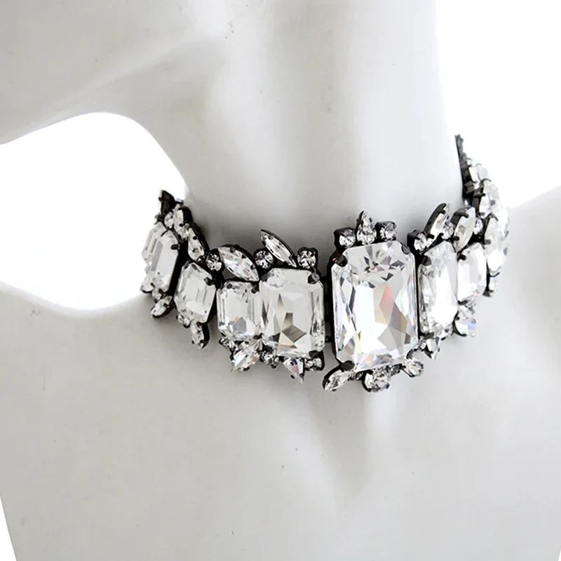 New Geometric Necklace Ladies Party Personality Square Necklace Water Drop Rhinestone Necklace_voghion.com