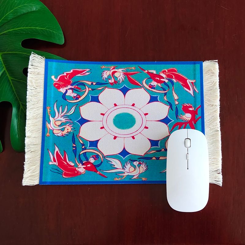 Tapete de mouse de teto Dunhuang Caisson de qualidade imbatível, jogo americano com mural das grutas de Mogao, tapete para xícara de chá, retro, com isolamento térmico_voghion.com