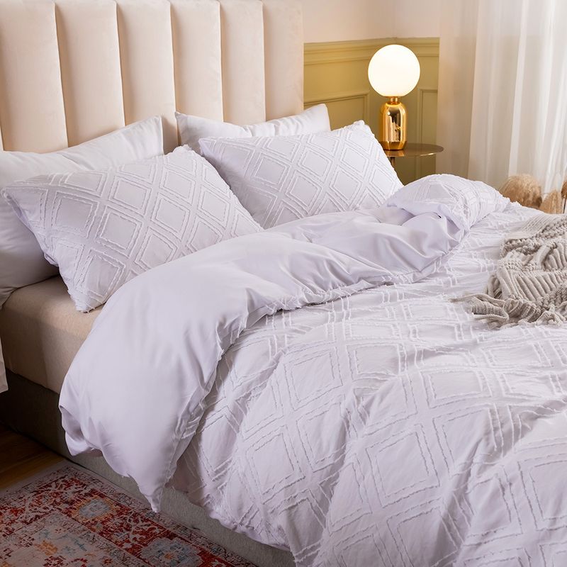 Set copripiumino di lusso in jacquard, 3 pezzi - Ricamo con motivo a onde e cubi. Biancheria da letto di alta qualità per case moderne._voghion.com