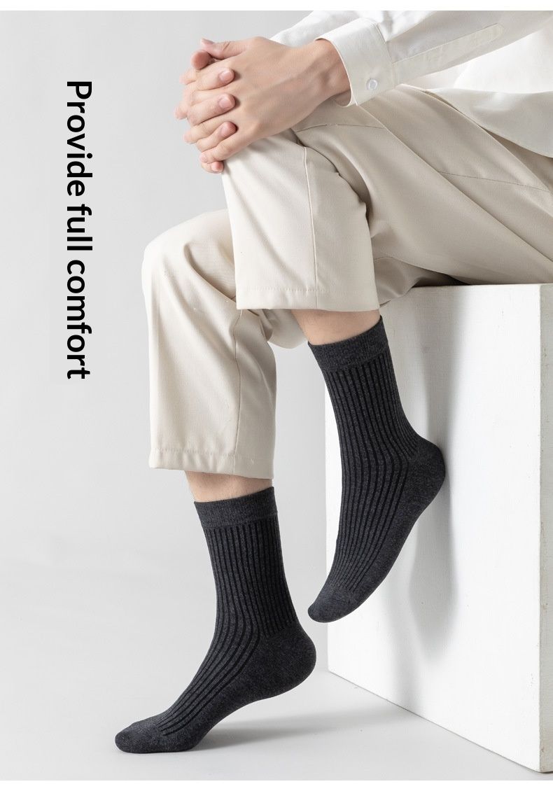 Wangjia Xinjiang Automne Pure Chaussettes Mi-mollet Anti-Odeur Hiver Épaisses Homme Affaires 100% Coton Vente en Gros_voghion.com