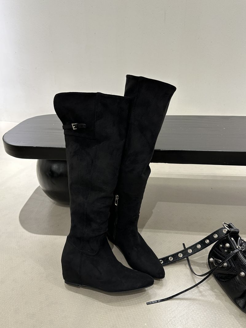 Over-the-Knee For Women 2025 Autumn Winter New High Tube Women's Suede Wrinkled Slouch Boots With Hidden Wedge_voghion.com