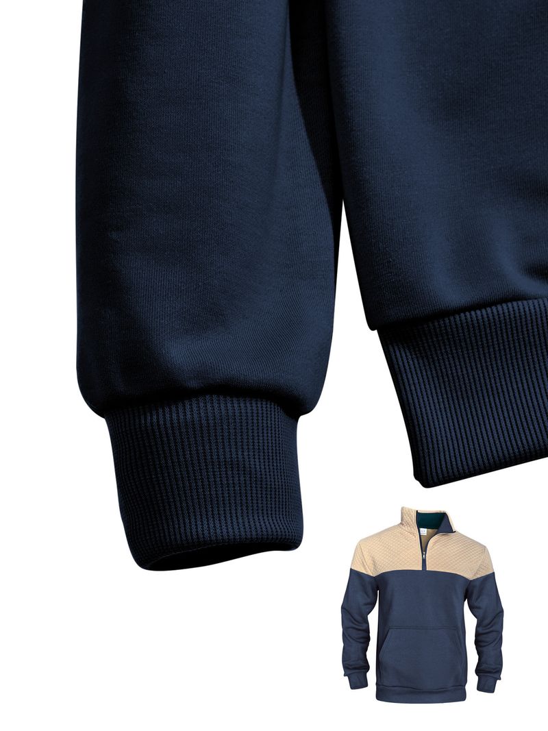 Felpa con cappuccio e zip in maglia a nido d'ape da uomo – Pullover con collo alto e griglia a rombi per esploratori urbani (S-XXXL, 60% poliestere, vestibilità slim, stile retrò)_voghion.com