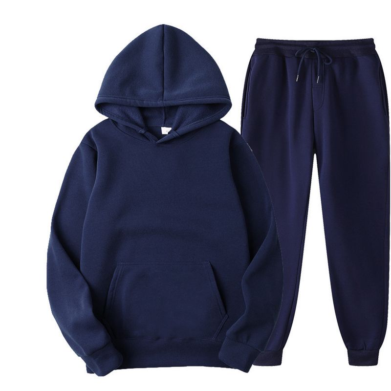 Sweat à capuche en polaire pour hommes, ensemble de pull de sport de couleur unie, à la mode, nouvelle collection 2024_voghion.com