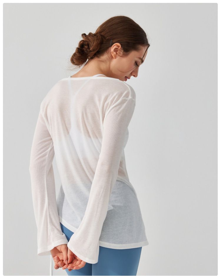 Felpa con cappuccio casual e ampia, maniche lunghe per coprire i glutei, top da donna con pieghe, t-shirt con coulisse, fitness Pilates_voghion.com