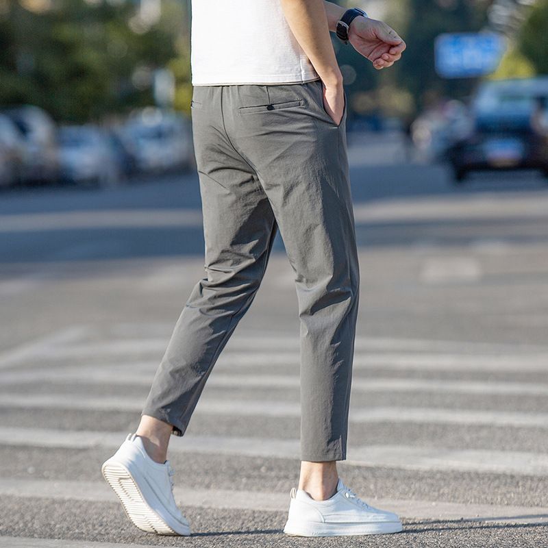 805 Ice Silk Thin Nine-Point Casual Pants Men Slim Fit Elastic Versatile High-End Business Trousers Summer New_voghion.com