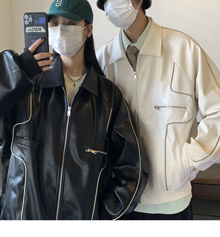 Veste en cuir noir rétro américaine Hue pour homme, collection printemps-automne, idéale pour la moto._voghion.com