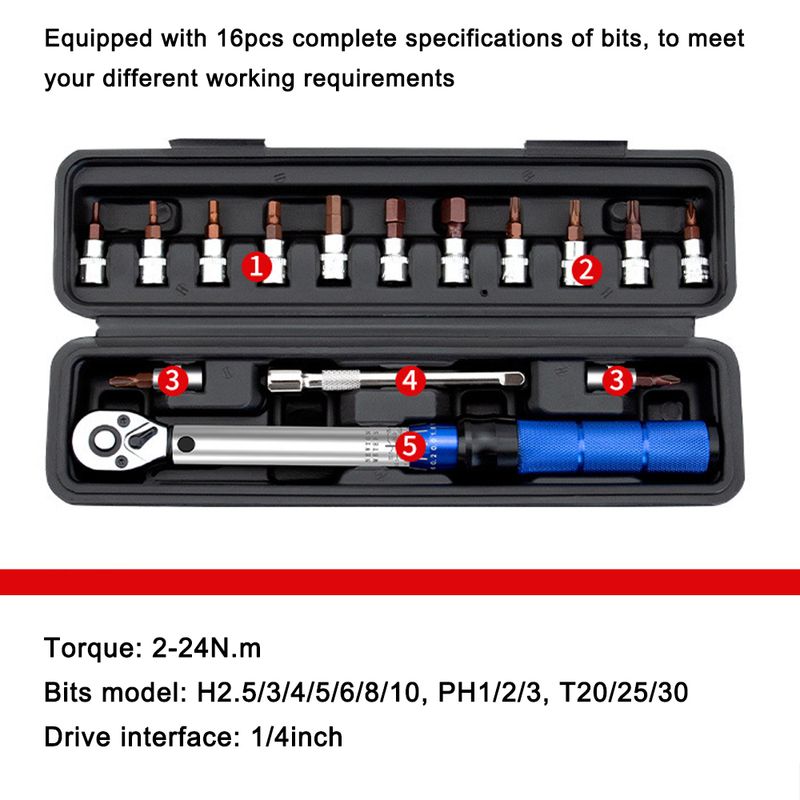 Quick-release Torque Wrench Repairing Tool High Precise Torque Preset Wrenches 2-24N.m Torque Adjustable 1/4inch Ratchet Wrench_voghion.com