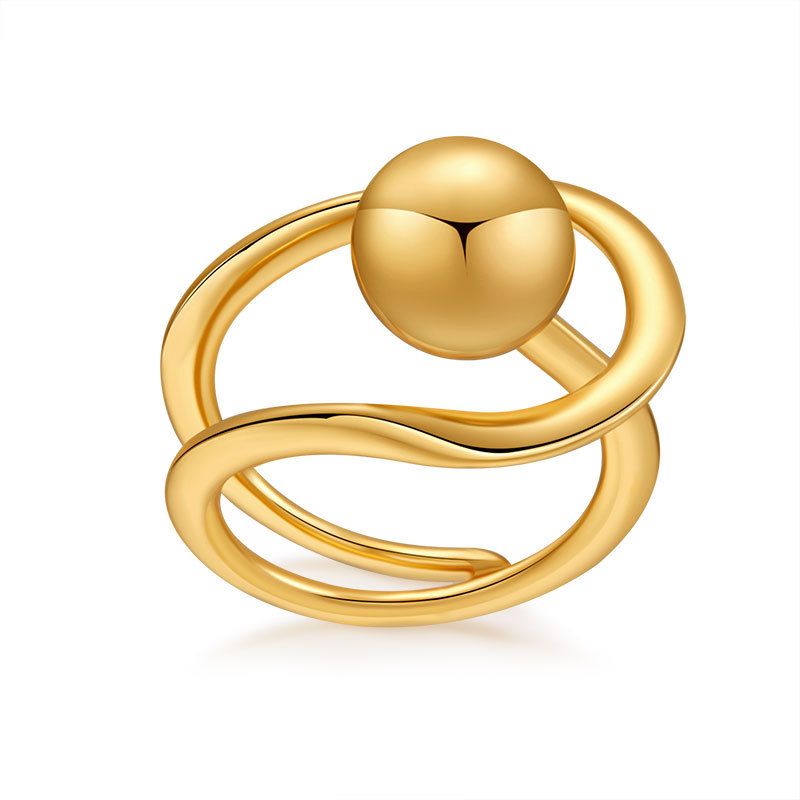 Anello di metallo con pallina portafortuna che preserva il colore, linee geometriche, design semplice, anello alla moda_voghion.com