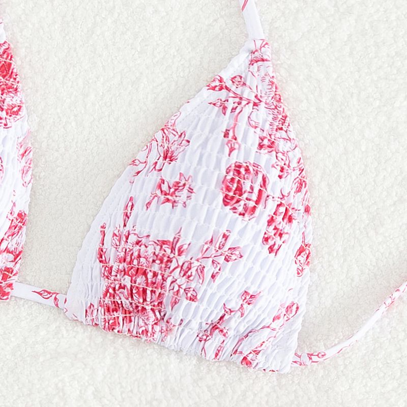 Abbigliamento da donna, costume da bagno bikini multicolore sexy con scollo a V, scollo a V, borsa a tracolla e triangolo plissettato_voghion.com