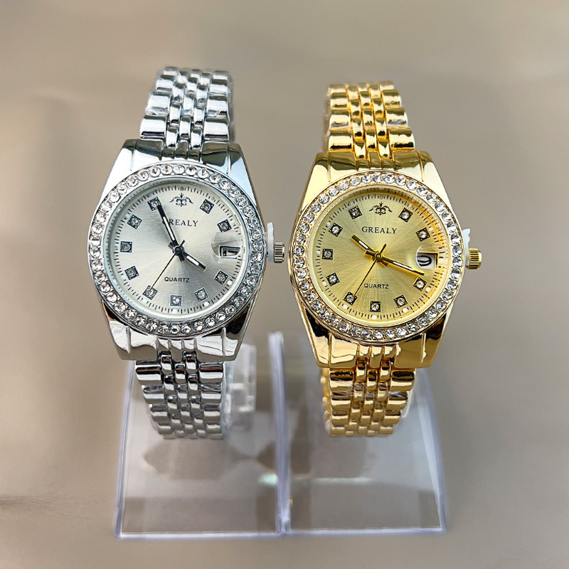 Ceas de damă din seria Lao Jia cu bandă de oțel cu împânzire cu diamante, calendar nou rezistent la apă, ceas casual multifuncțional_voghion.com