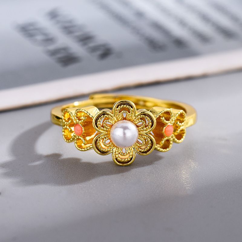 New Alice Bead Drop Glue Gold Plated Ring For Women, Light Luxury, Niche Design, Finger Ring, Cold Style_voghion.com