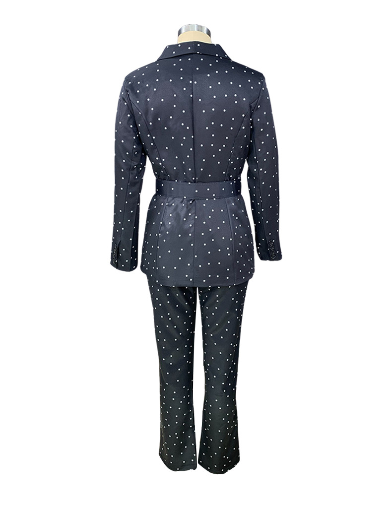 Women's clothing black polka dot long-sleeved suit jacket two-piece set_voghion.com