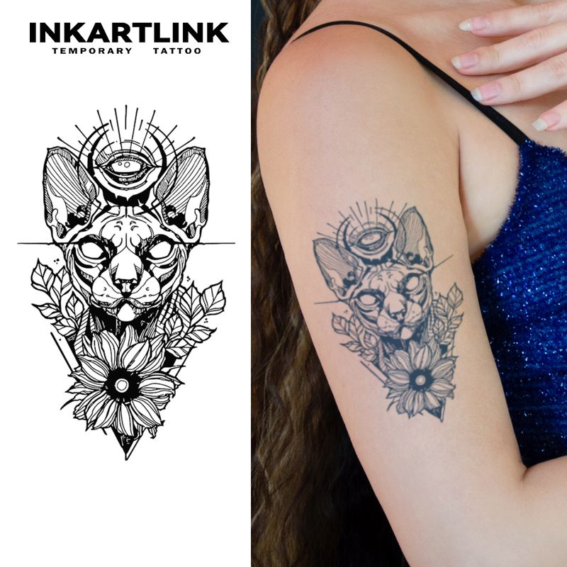 Autocolant temporar cu pisică zeitate distrugătoare, tatuaj magic rezistent la apă, care durează până la 15 zile, tatuaj semipermanent_voghion.com