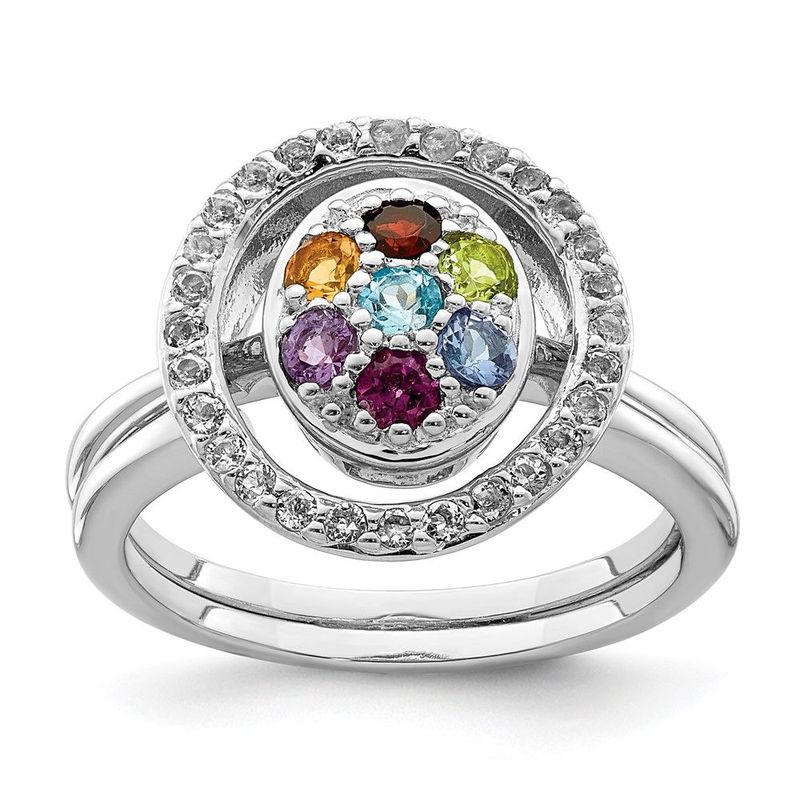 Sterling Silver Rhodium-plated Multi-gemstone W/Halo 2 Ring Set_voghion.com