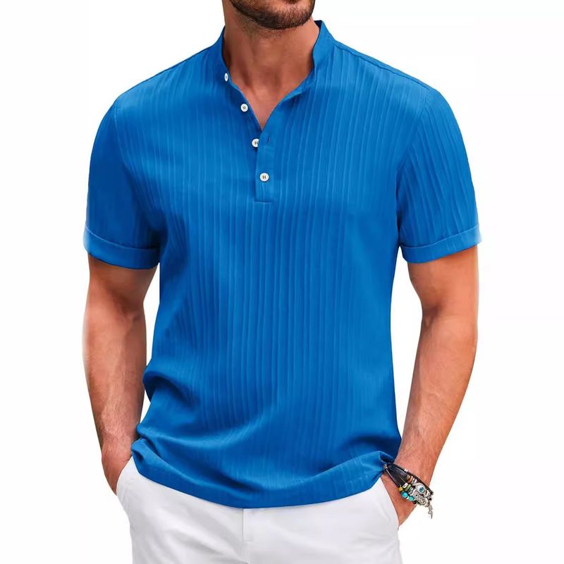 Abbigliamento Uomo Nuova Camicia Henry da Uomo Retro in Cotone e Lino a Righe, Casual e Ampia_voghion.com