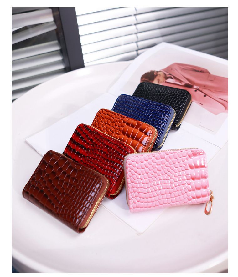 Card Bag Card Cases Card Holder For Women Crocodile Pattern Solid Color Accordion Simple Multi Card Slot Card Holder Zipper Coin Purse For Women_voghion.com