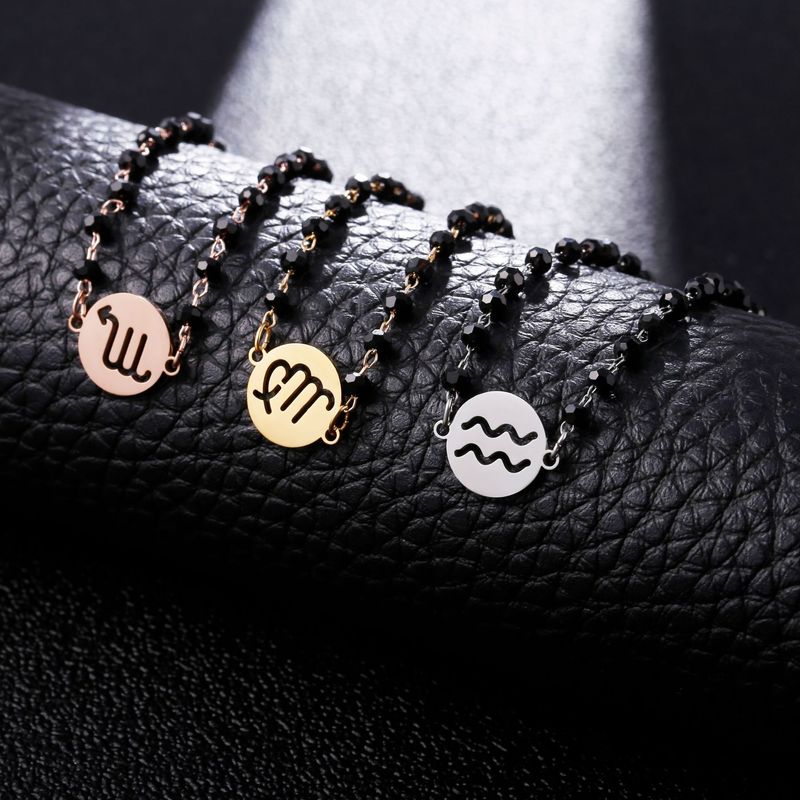 Bracciale in acciaio inossidabile con 12 costellazioni in stile coreano e cristalli neri_voghion.com