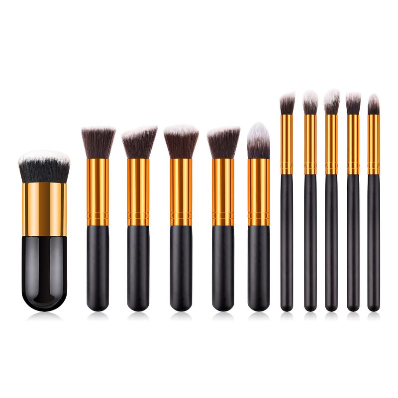 10 Stück Make-up-Pinsel, Make-up-Werkzeuge, lose Puderpinsel, Lidschattenpinsel, Schwarzgold, Bambusgriff-Set, GUJHUI_voghion.com